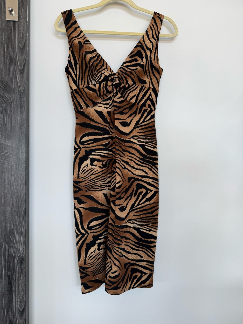 Vintage Cache Animal Print Midi Dress in Brown and Black